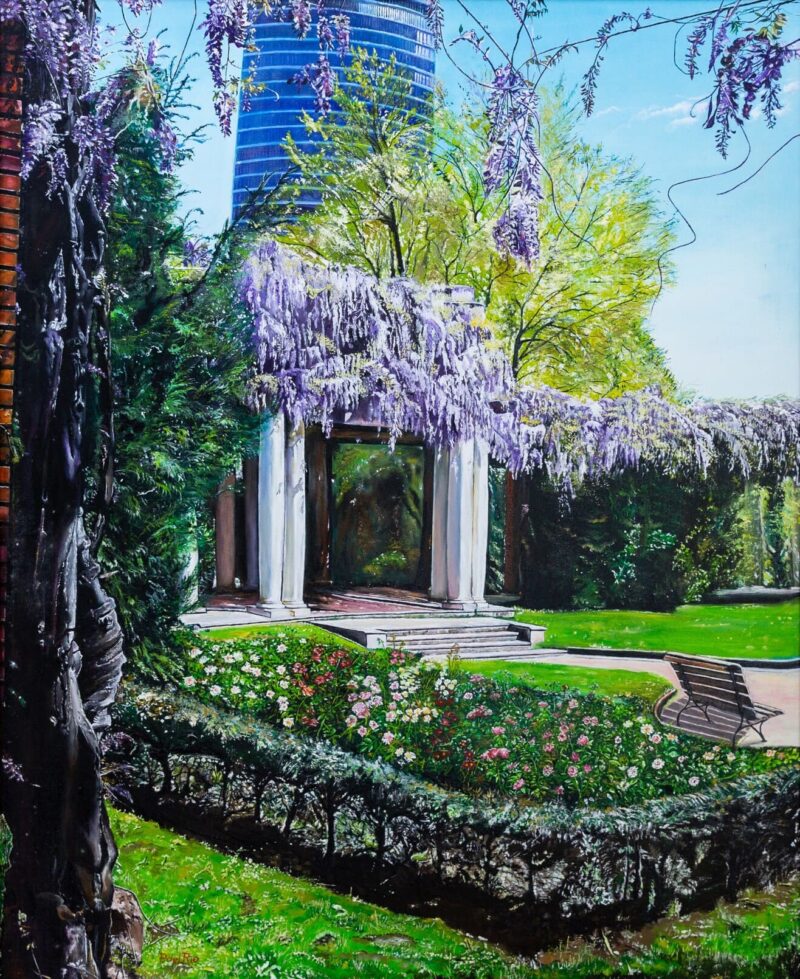 Pérgola y torre – Óleo sobre lienzo 81 x 100